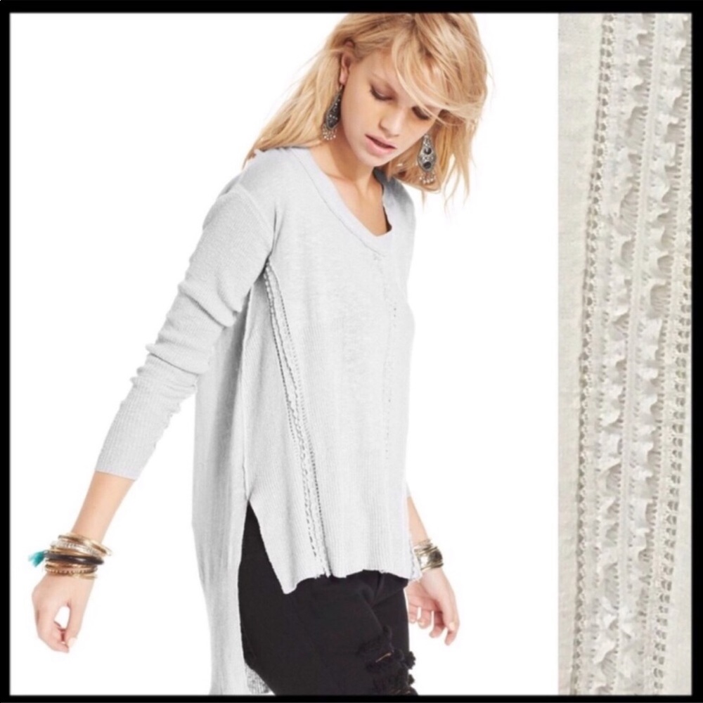 Free People Ribbed Lace Trim Pullover